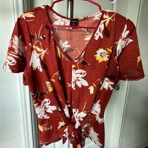 Elegant Floral Tie-Front Blouse